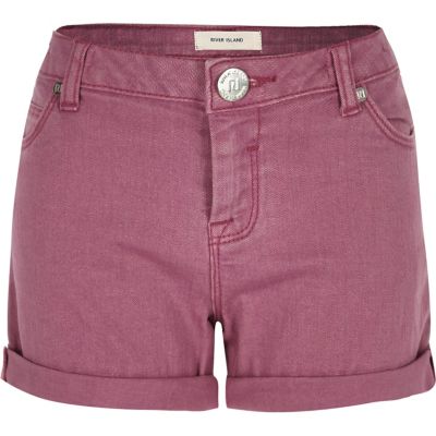 Girls pink denim turn-up shorts
